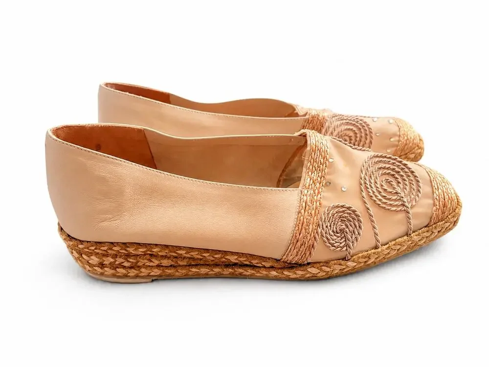 VTG Stuart Weitzman 7.5B Embroidered Mesh Leather Espadrille Wedge Shoes